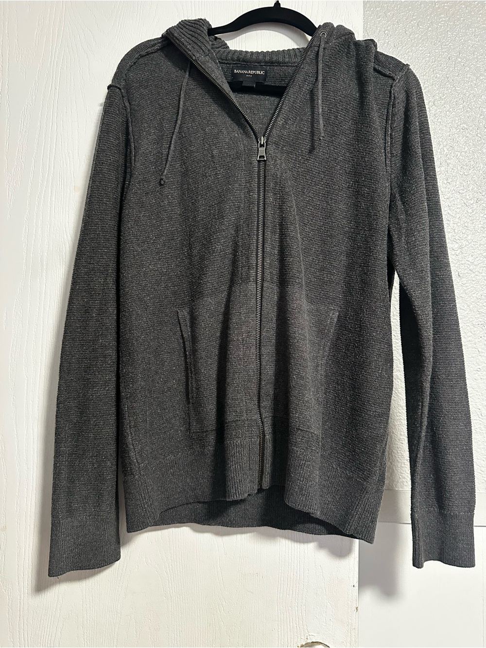 Banana Republic Men's Charcoal Zip-Up Hoodie Sweater-Large